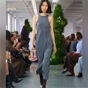 Tibi NWOT The Crinkle Slip Midi Bias Dress - Dark Grey